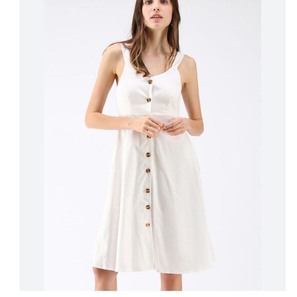 A New Day White A Line Sundress NEW Button Front Pockets Size 6 Knee Length‎ - Picture 1 of 11